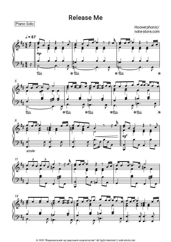 Release Me - Hooverphonic Piano Sheet Music - Piano.Solo