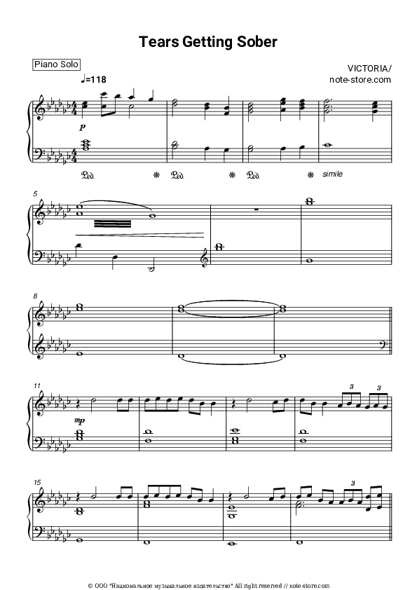 Tears Getting Sober - VICTORIA Piano Sheet Music - Piano.Solo