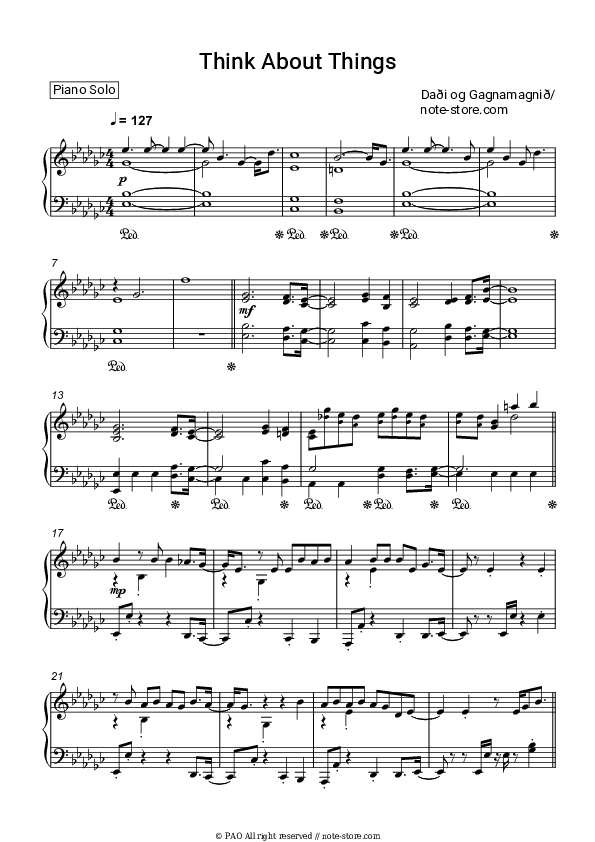 Think About Things - Dadi Og Gagnamagnio Piano Sheet Music - Piano.Solo