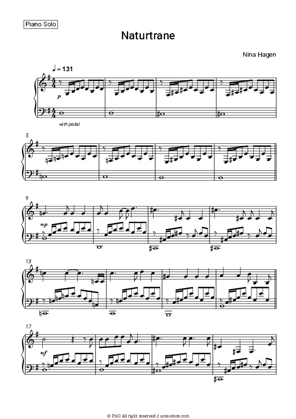 Naturtrane - Nina Hagen Piano Sheet Music - Piano.Solo
