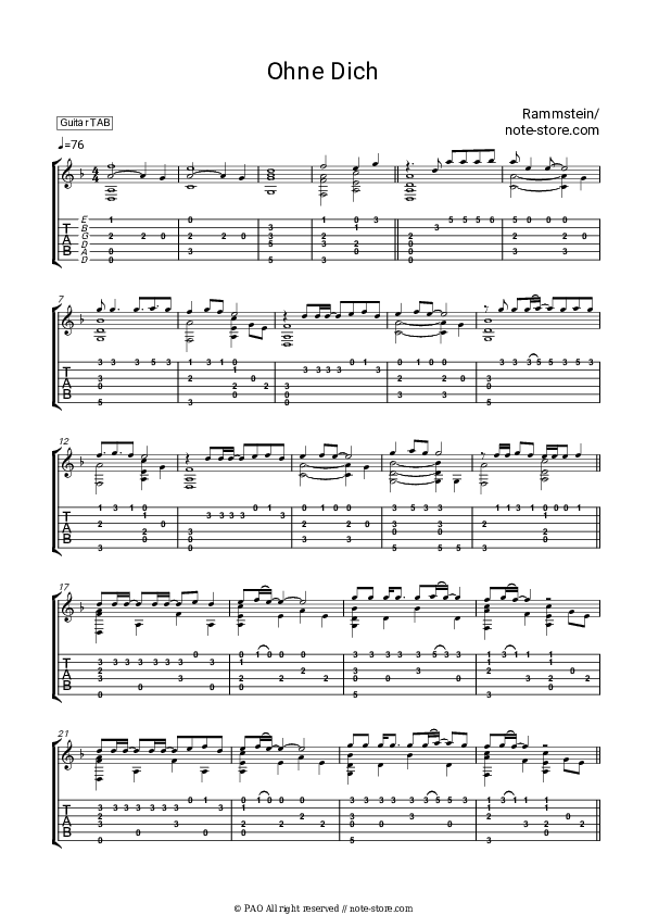 Ohne Dich - Rammstein Tabs - Guitar.Tabs