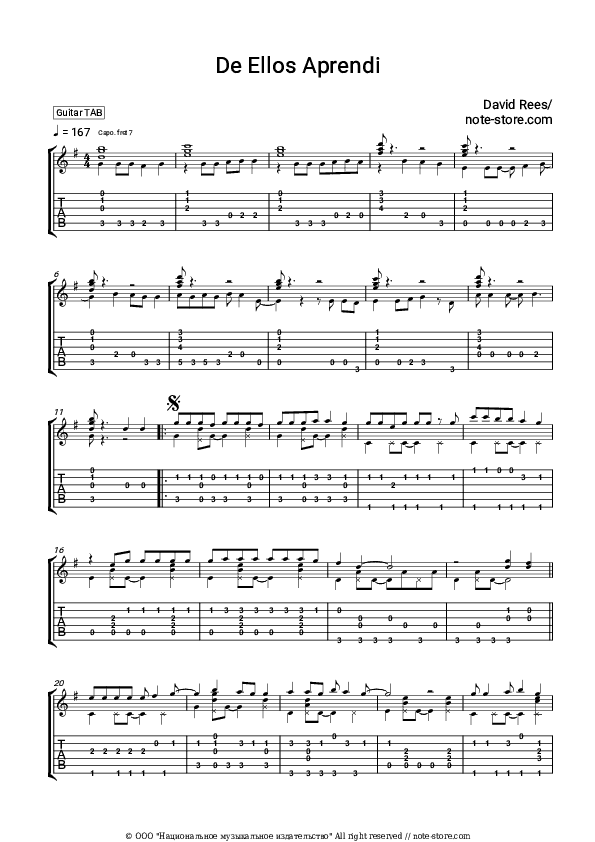 De Ellos Aprendí - David Rees Tabs - Guitar.Tabs