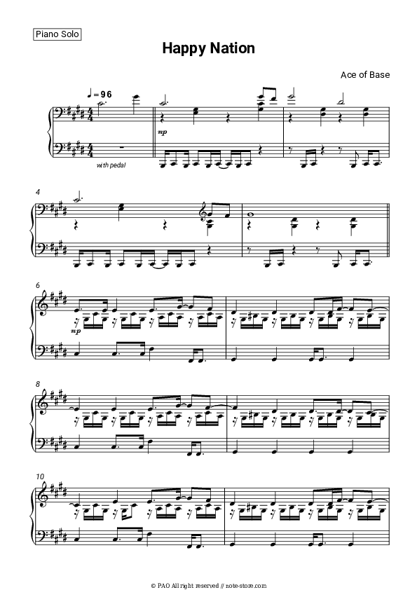 Happy Nation - Ace of Base Piano Sheet Music - Piano.Solo