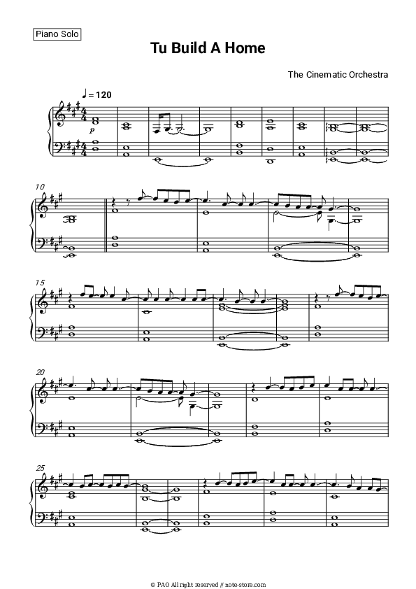 To Build A Home - The Cinematic Orchestra Piano Sheet Music - Piano.Solo