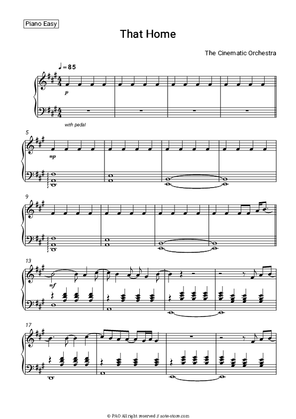 That Home - The Cinematic Orchestra Piano Sheet Music Easy - Piano.Easy