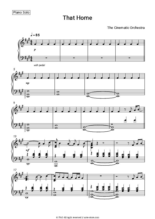 That Home - The Cinematic Orchestra Piano Sheet Music - Piano.Solo