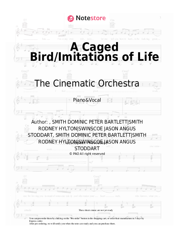 A Caged Bird/Imitations of Life - The Cinematic Orchestra Piano Sheet Music with the Voice part - Piano&Vocal