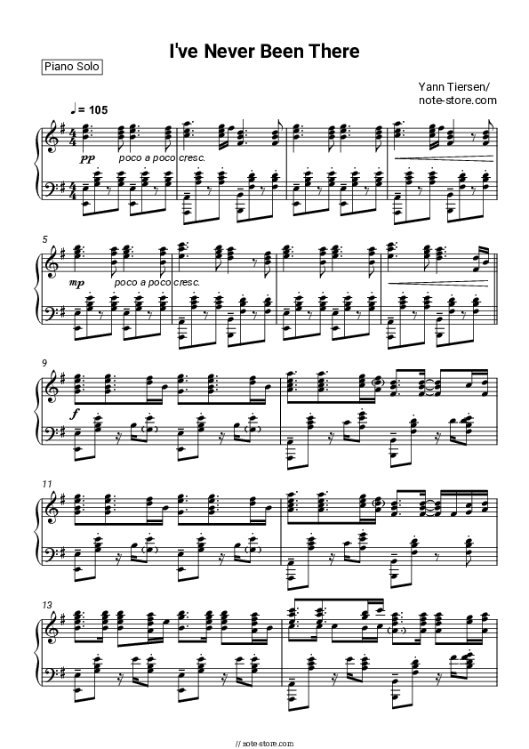 I've Never Been There - Yann Tiersen Piano Sheet Music - Piano.Solo