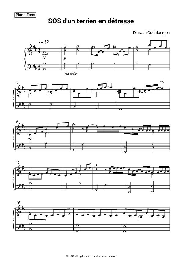 SOS d'un terrien en détresse - Dimash Kudaibergen Piano Sheet Music Easy - Piano.Easy