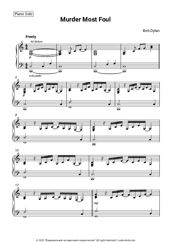 Murder Most Foul - Bob Dylan Piano Sheet Music - Piano.Solo