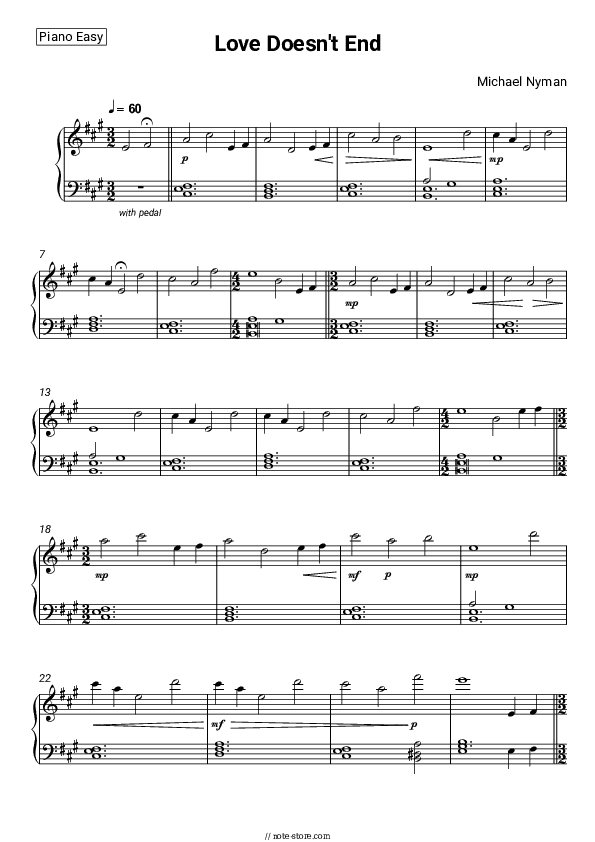 Love Doesn't End - Michael Nyman Piano Sheet Music Easy - Piano.Easy