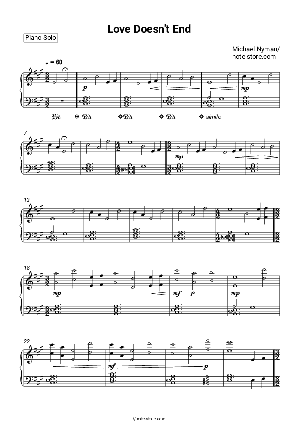 Love Doesn't End - Michael Nyman Piano Sheet Music - Piano.Solo