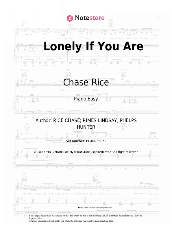 Lonely If You Are - Chase Rice Piano Sheet Music Easy - Piano.Easy