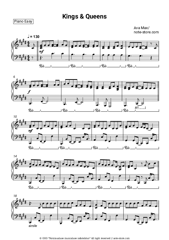 Kings & Queens - Ava Max Piano Sheet Music Easy - Piano.Easy