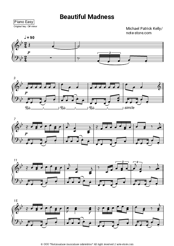 Beautiful Madness - Michael Patrick Kelly Piano Sheet Music Easy - Piano.Easy