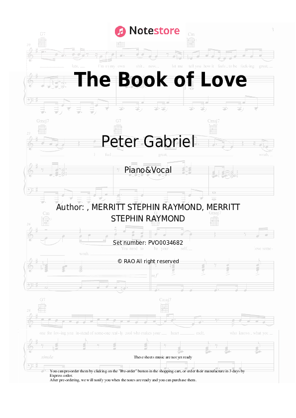 The Book of Love - Peter Gabriel Piano Sheet Music with the Voice part - Piano&Vocal