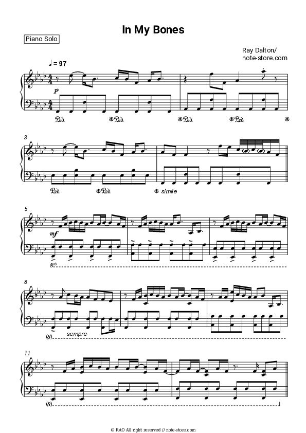 In My Bones - Ray Dalton Piano Sheet Music - Piano.Solo