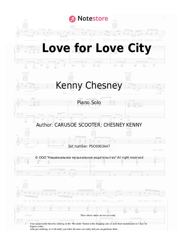Love for Love City - Kenny Chesney, Ziggy Marley Piano Sheet Music - Piano.Solo