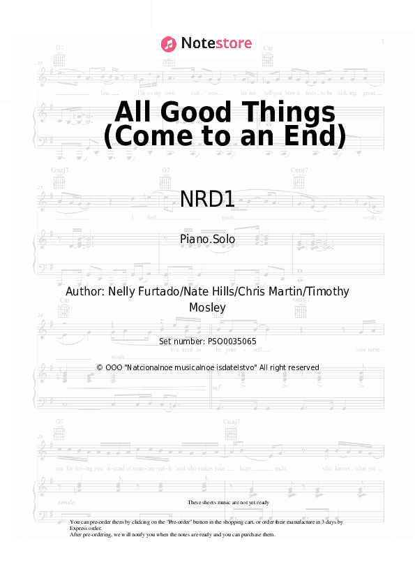 All Good Things (Come to an End) - NRD1 Piano Sheet Music - Piano.Solo