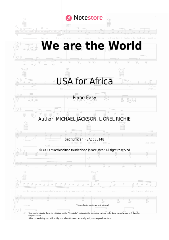 We are the World - USA for Africa Piano Sheet Music Easy - Piano.Easy
