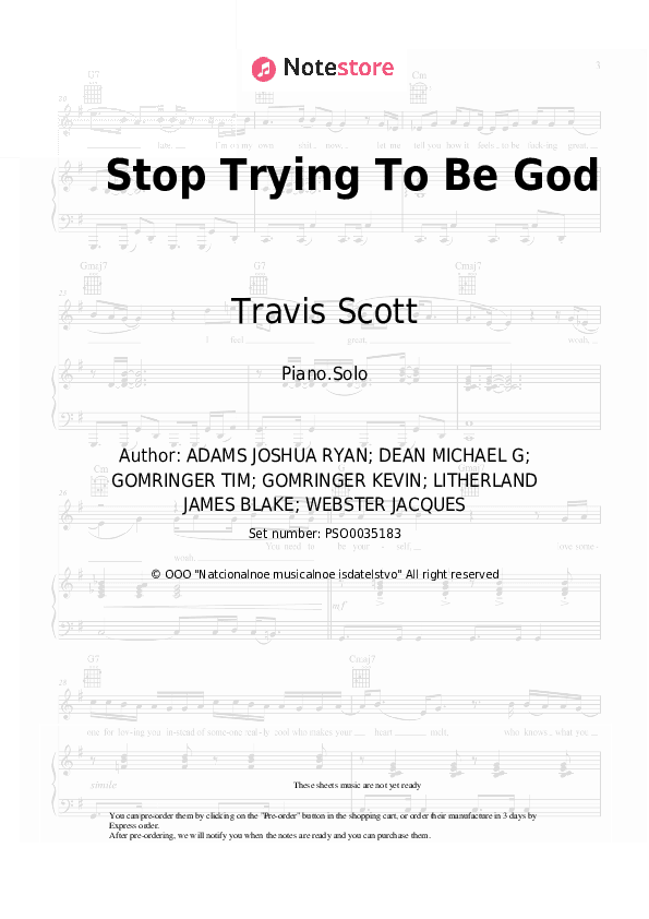 Stop Trying To Be God - Travis Scott, Stevie Wonder, Kid Cudi, James Blake, Philip Bailey Piano Sheet Music - Piano.Solo