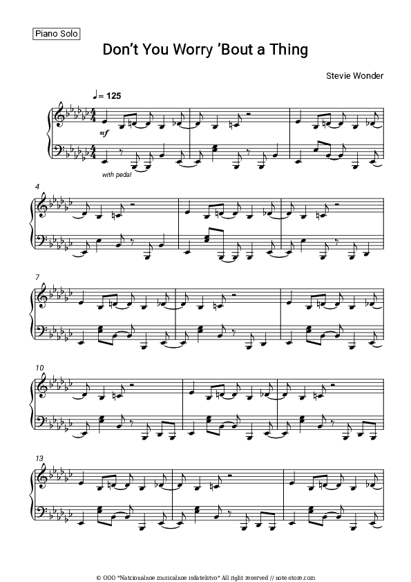 Don’t You Worry ’Bout a Thing - Stevie Wonder Piano Sheet Music - Piano.Solo