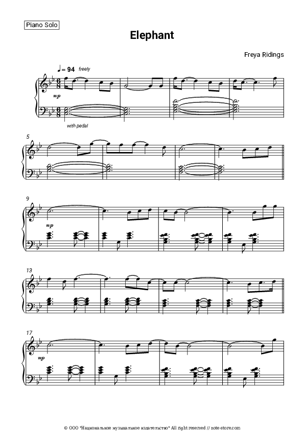 Elephant - Freya Ridings Piano Sheet Music - Piano.Solo