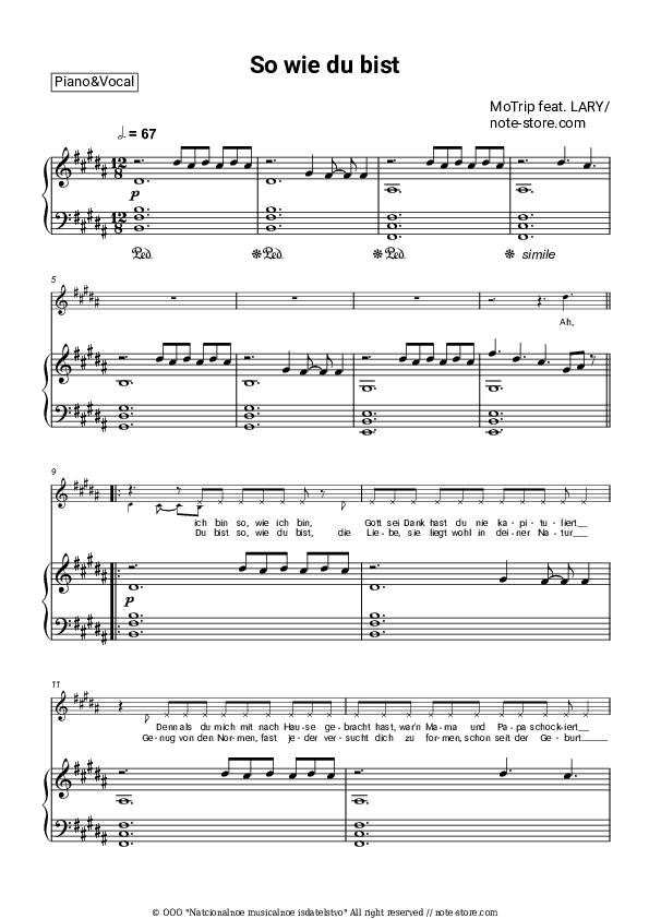 So wie du bist - MoTrip, Lary Piano Sheet Music with the Voice part - Piano&Vocal