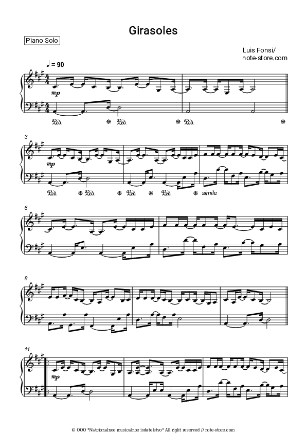 Girasoles - Luis Fonsi Piano Sheet Music - Piano.Solo