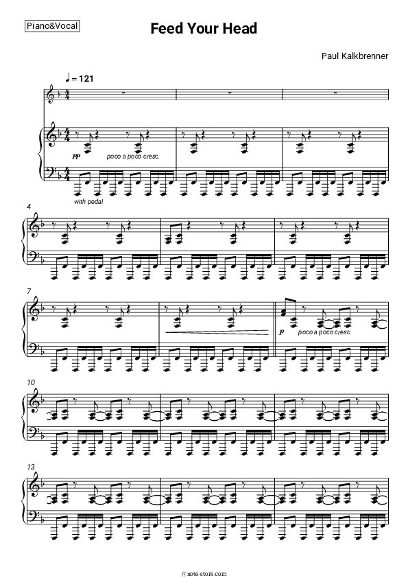 Feed Your Head - Paul Kalkbrenner Piano Sheet Music with the Voice part - Piano&Vocal