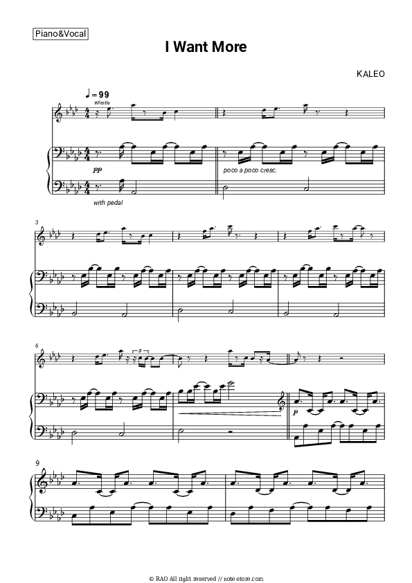 I Want More - Kaleo Piano Sheet Music with the Voice part - Piano&Vocal