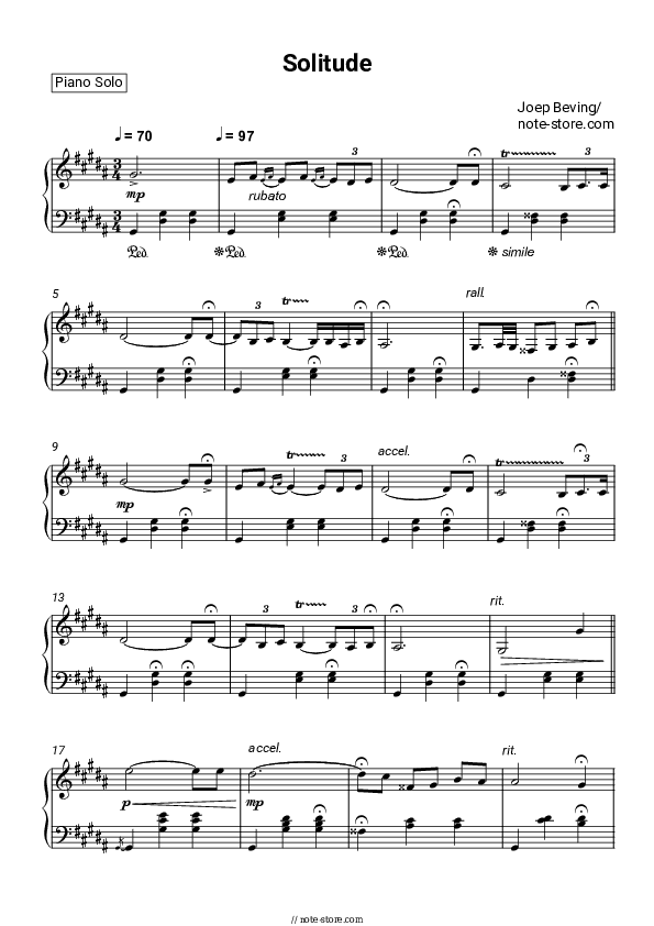 Solitude - Joep Beving Piano Sheet Music - Piano.Solo