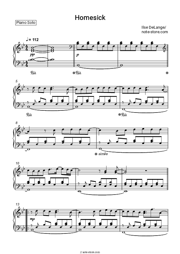 Homesick - Ilse DeLange Piano Sheet Music - Piano.Solo