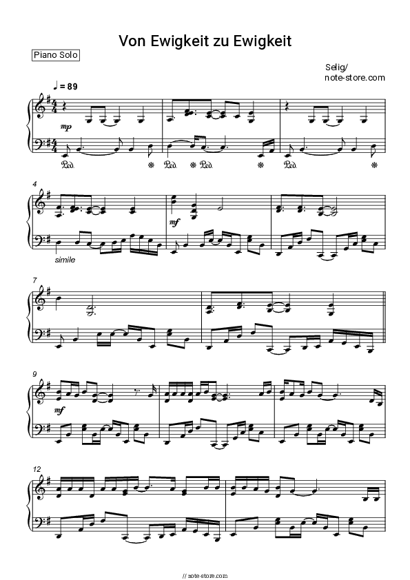 Von Ewigkeit zu Ewigkeit - Selig Piano Sheet Music - Piano.Solo