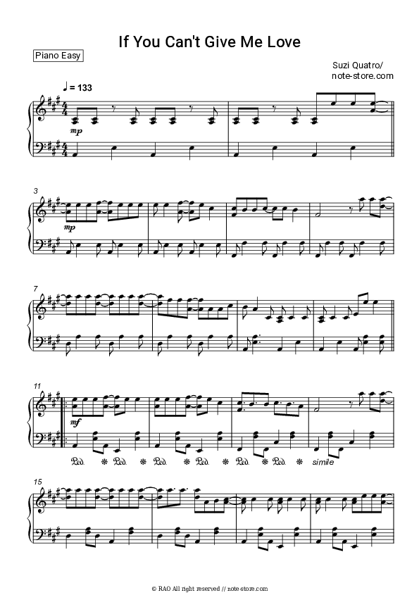 If You Can't Give Me Love - Suzi Quatro Piano Sheet Music Easy - Piano.Easy