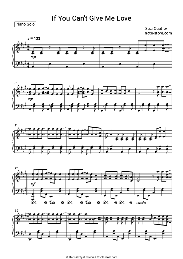 If You Can't Give Me Love - Suzi Quatro Piano Sheet Music - Piano.Solo