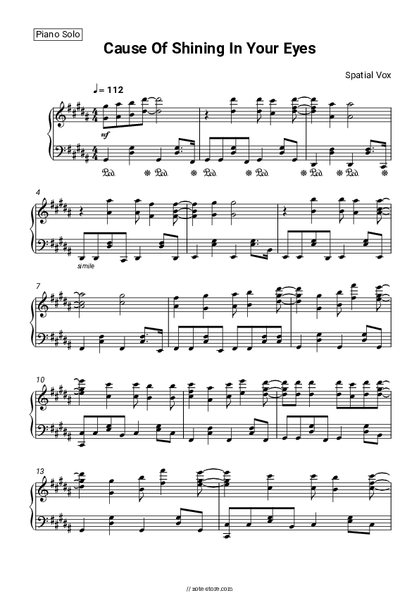 Cause Of Shining In Your Eyes - Spatial Vox Piano Sheet Music - Piano.Solo