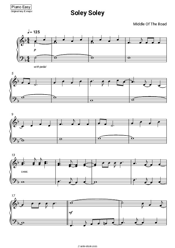 Soley Soley - Middle Of The Road Piano Sheet Music Easy - Piano.Easy