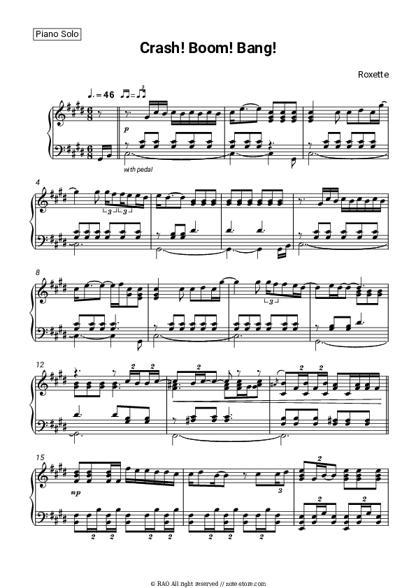 Crash! Boom! Bang! - Roxette Piano Sheet Music - Piano.Solo