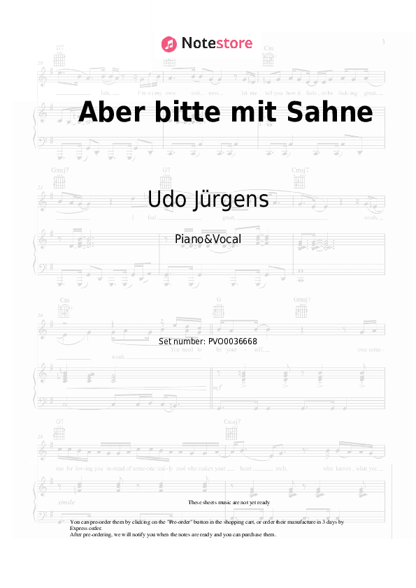 Aber bitte mit Sahne - Udo Jürgens Piano Sheet Music with the Voice part - Piano&Vocal