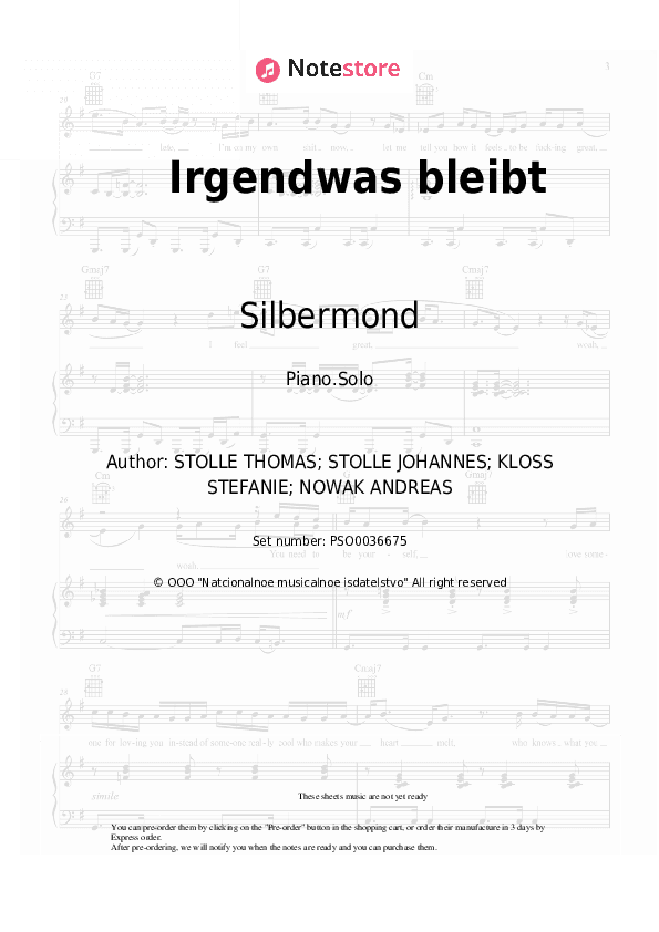 Irgendwas bleibt - Silbermond Piano Sheet Music - Piano.Solo