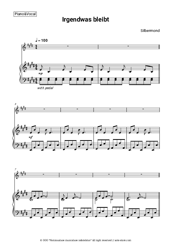 Irgendwas bleibt - Silbermond Piano Sheet Music with the Voice part - Piano&Vocal