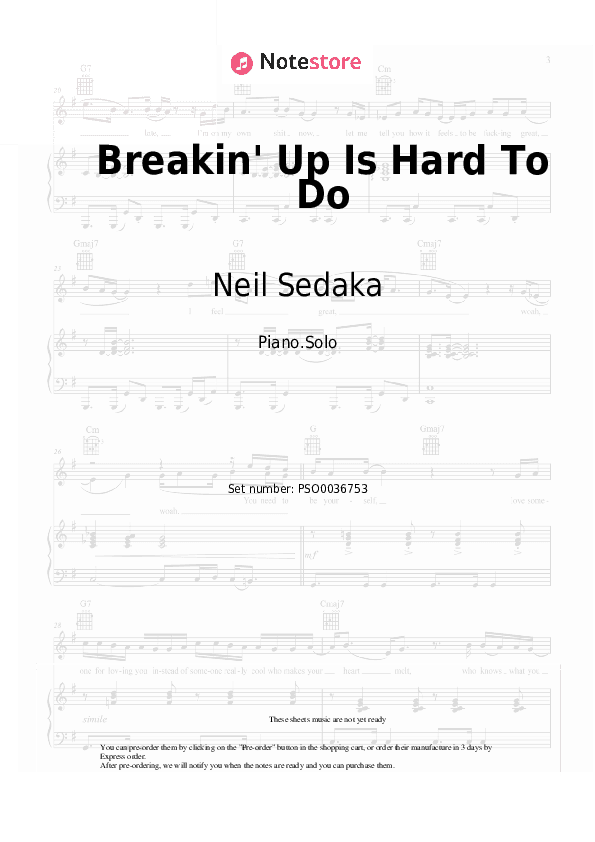 Breakin' Up Is Hard To Do - Neil Sedaka Piano Sheet Music - Piano.Solo