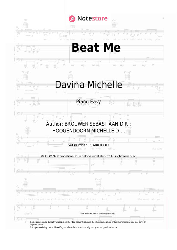 Beat Me - Davina Michelle Piano Sheet Music Easy - Piano.Easy