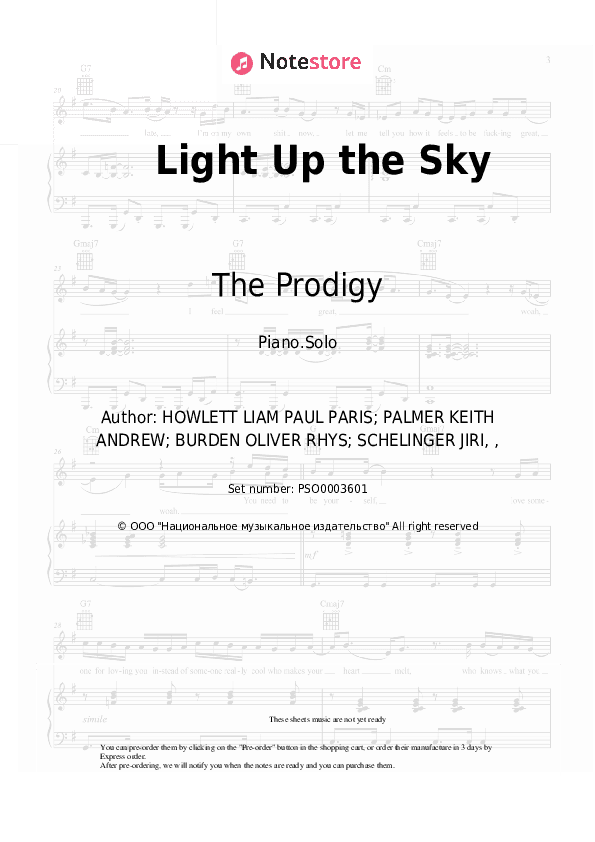 Light Up the Sky - The Prodigy Piano Sheet Music - Piano.Solo