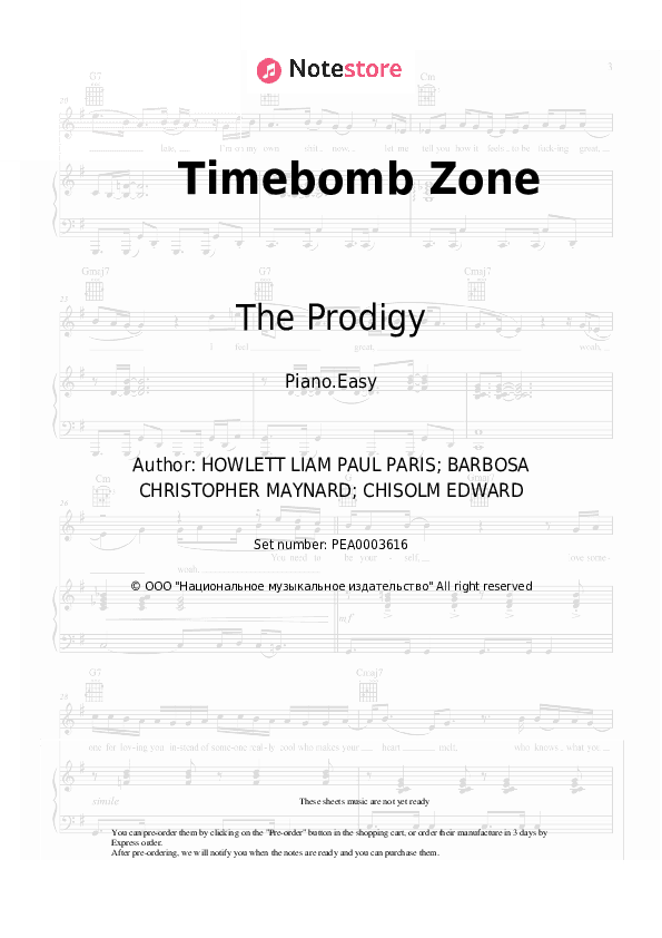 Timebomb Zone - The Prodigy Piano Sheet Music Easy - Piano.Easy