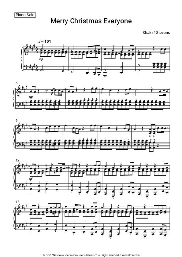 Merry Christmas Everyone - Shakin' Stevens Piano Sheet Music - Piano.Solo