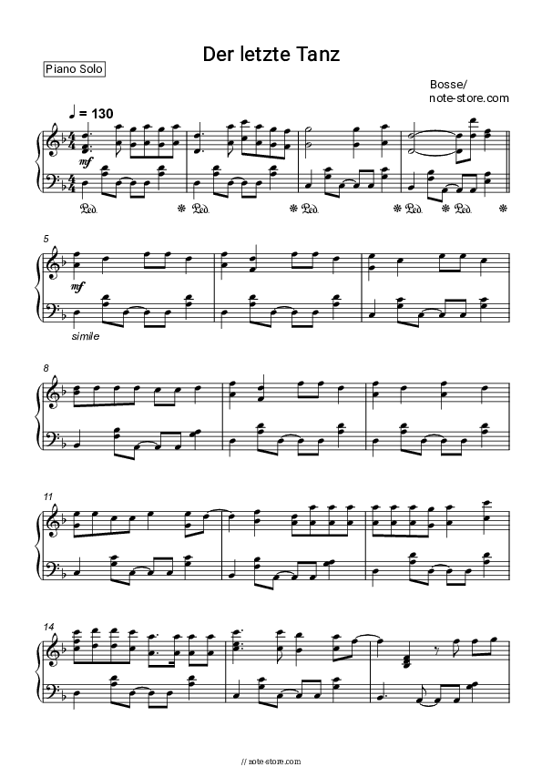 Der letzte Tanz - Bosse Piano Sheet Music - Piano.Solo