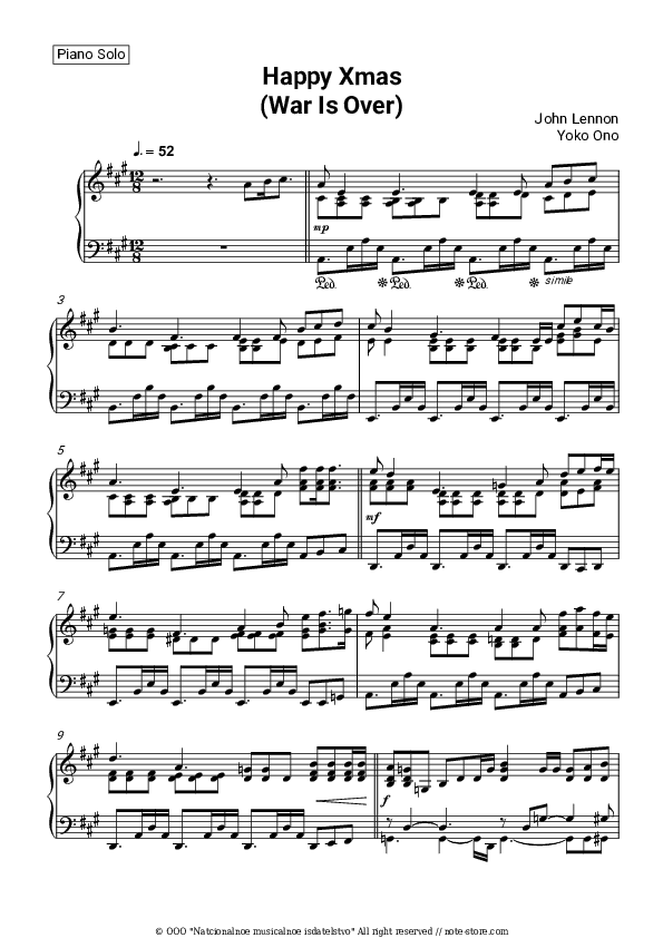 Happy Xmas (War Is Over) - John Lennon, Yoko Ono Piano Sheet Music - Piano.Solo