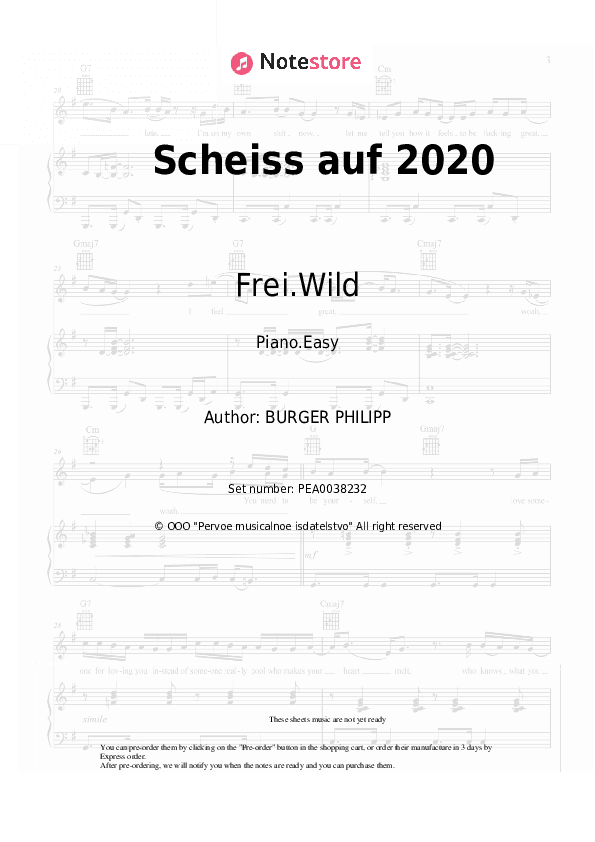 Scheiss auf 2020 - Frei.Wild Piano Sheet Music Easy - Piano.Easy